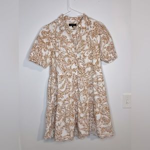 1. State Puffed Sleeve Tiered Floral Button Down Dress Size M, White w/ POCKETS